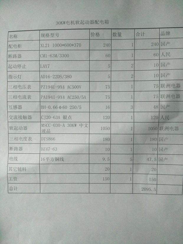 30KW軟啟動柜價格清單 30KW軟啟動柜價格清單