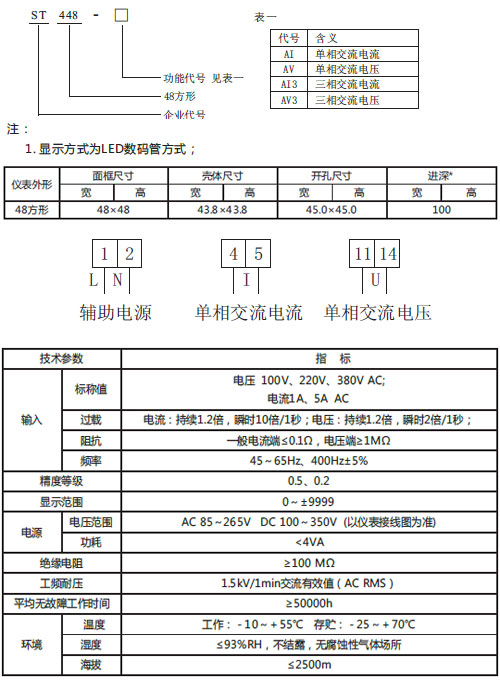 ST448-AI ST448-AI3 ST448-AV3單相數(shù)顯表選型采購